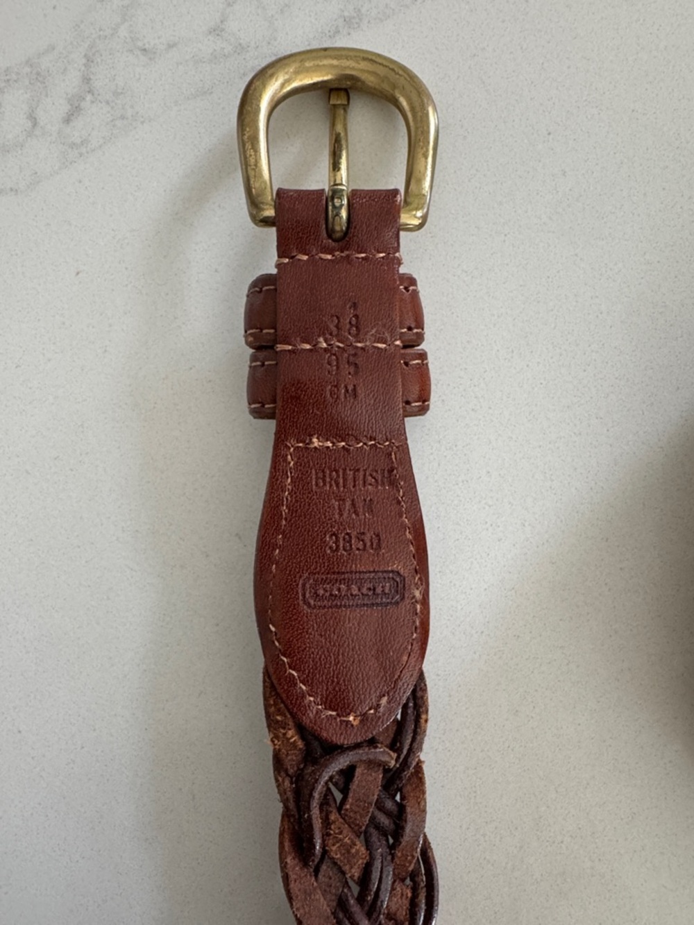 Coach Braided Brown Leather Belt with Brass-Tone Buckle - Picture 3 of 13
